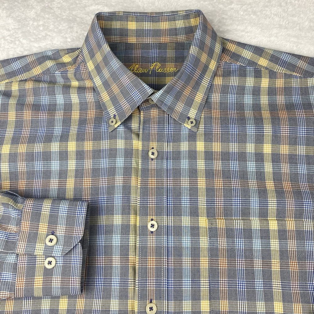 Alan Flusser Shirt Mens Large Multi-Color Checks Long Sleeves